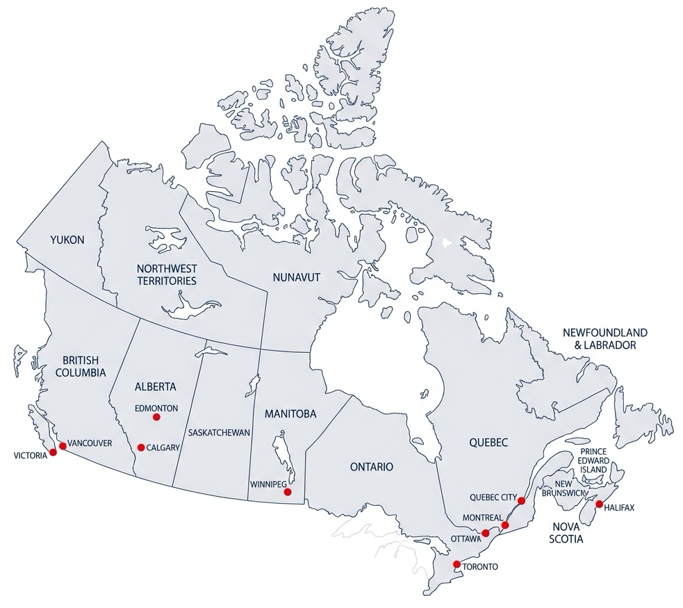 Detailed Map of Canada with Provinces and Major Cities